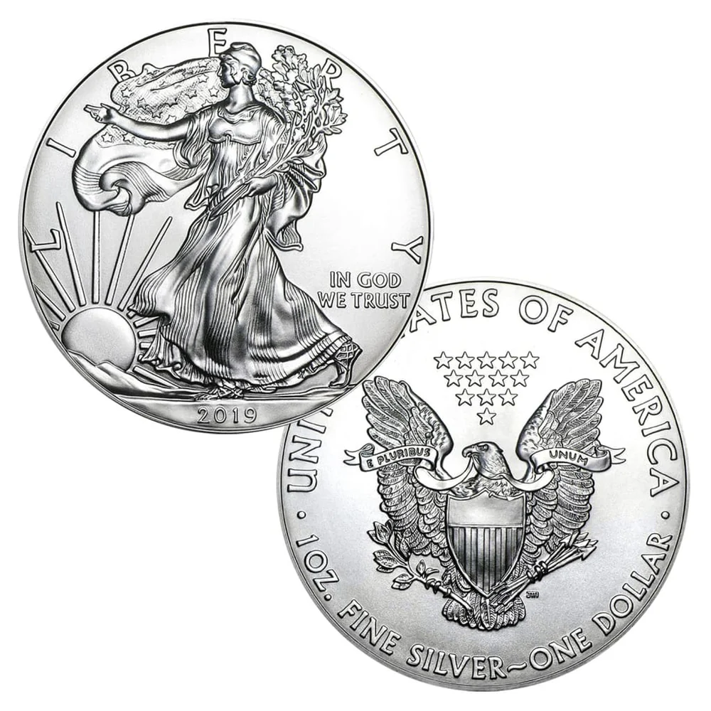 Grading strip showing 2019 American Silver Eagle in MS67, MS68, MS69, and MS70 certified grades side by side