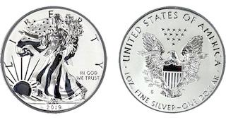 Side-by-side comparison of standard 2019-W Proof Silver Eagle versus rare 2019-S Enhanced Reverse Proof showing the reversed frosted and mirror finish contrast