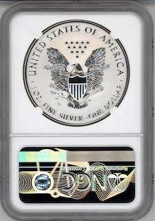 2019-S Enhanced Reverse Proof Silver Eagle close-up showing frosted fields and polished design elements