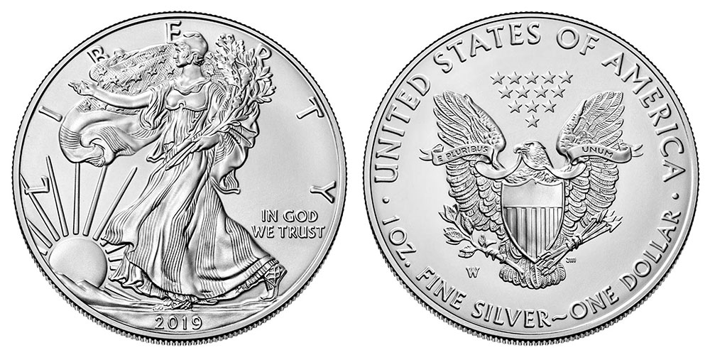 2019-W Burnished Uncirculated Silver Eagle showing West Point mint mark and satin burnished finish